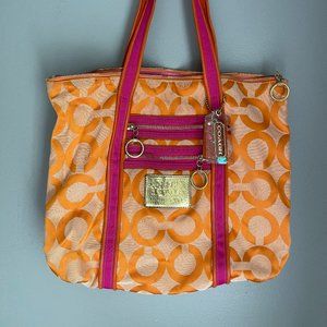 Coach Poppy collection Fuchsia & Persimmon tote